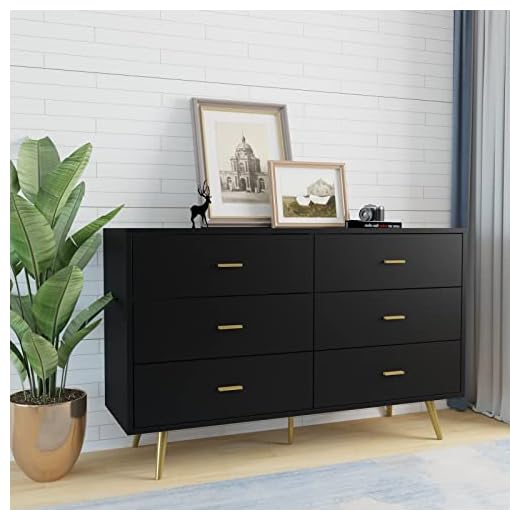 JOZZBY 6 Drawer Dresser, Modern Wood Dresser for Bedroom with Wide Drawers and Metal Handles, Storage Chest of Drawers for Living Room Hallway Entryway