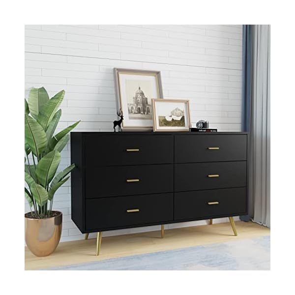 JOZZBY 6 Drawer Dresser, Modern Wood Dresser for Bedroom with Wide Drawers and Metal Handles, Storage Chest of Drawers for Living Room Hallway Entryway