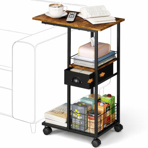 C Shaped Sofa Side Table with Wheels