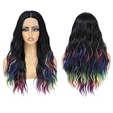 Lenaqueen Rainbow Color Futura Synthetic Lace Front Wigs Colored Kanekalon Futura Curly Synthetic Hair Wig for Women Color Wig, Soft,Smooth,Tangle Free,With Adjustable Elastic Straps (Rainbow Wig)