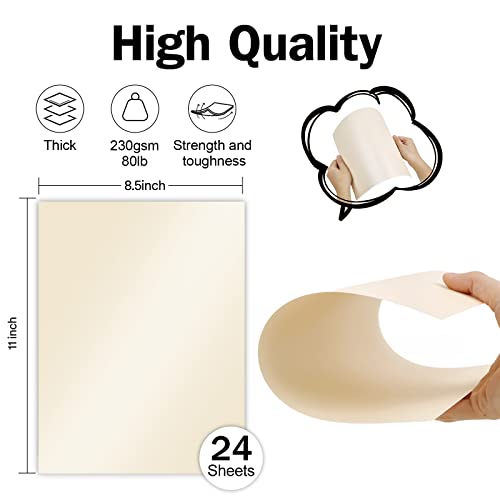 24 Sheets Cream Shimmer Cardstock 8.5 x 11 Ivory Paper, Goefun Off White Card Stock Printer Paper for Invitations, Certificates, Crafts, Card Making