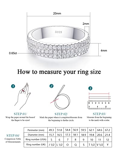 Genuine Moissanite Half Eternity Ring With 3 Row Diamonds,1Ct Round Brilliant Cut Elegant Wedding Band D Color Vvs1 Simulated Diamond S925 Sterling Silver 18K White Gold Plated Anniversary Ring For Women（4） #TOP5