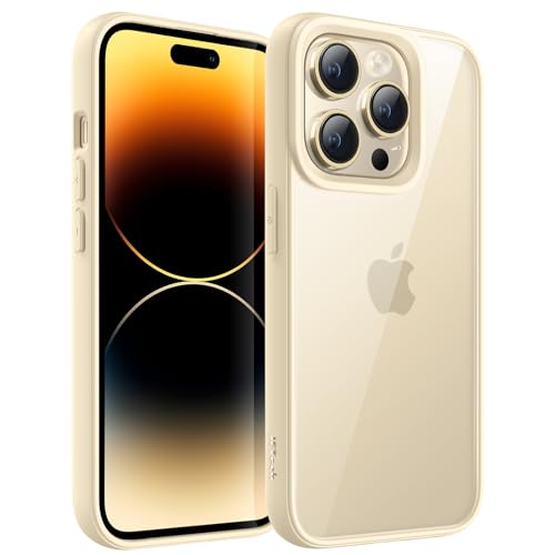 JETech Hülle für iPhone 14 Pro 6,1-Zoll, Stoßfestes Handy Stoßfänger Schutzhülle, Solid Farbe Matt TPU Rahmen, Anti-Kratzer Transparent Rückseite (Beige)