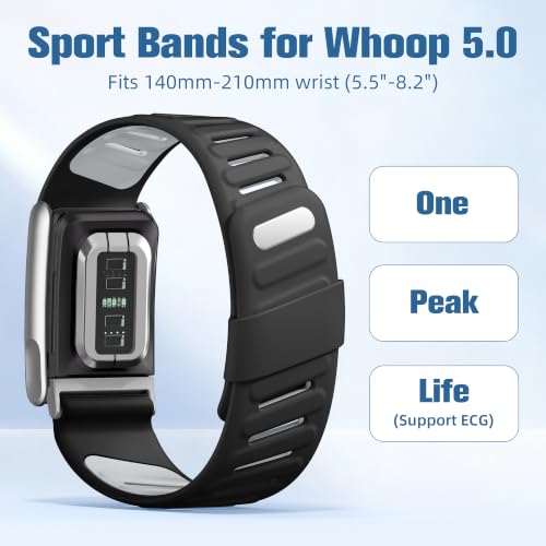 Getino 2 Pack Bands Compatible with Whoop 5.0 Bands One, Peak and MG/Life, Soft Silicone Breathable Waterproof Sport Adjustable Replacement Strap for Whoop Band 5.0 Women Men, Black/Blackgray by Getino - Used condition - Image 2