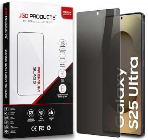 Image of JGD PRODUCTS 100% Fingerprint Unlock Support Privacy Tempered Glass for Samsung Galaxy S25 Ultra 5G Anti-Spy, Anti-Glare Screen Protector, Full Coverage, 9H Hardness With Installation Kit