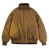 Herren Bomberjacke im Bomber-Stil, gepolstert, für Herbst und Winter, warmer Windbreaker, durchgehender Reißverschluss, lässiger Bombermantel, braun, XXL