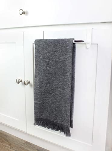 Distressed White Enamel Over Cabinet Towel Holder Set