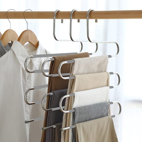 Pants Hangers Non Slip Space Saving Hangers 6 Pack S-Shape Trousers Hangers Stainless Steel Clothes Hangers Closet Organizer For Pants Jeans Scarf Trouser Tie Towel(6 Pack Gray) #TOP5