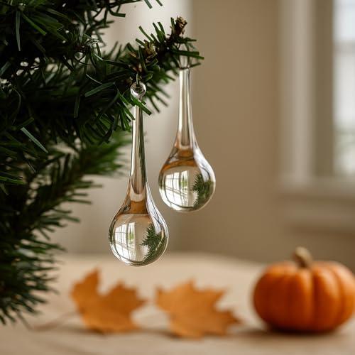 Indian-Shelf 10 Clear Glass Christmas Ornaments - Chandelier Crystals and Teardrop Hanging Decorations for Centerpieces - 3'' Drop