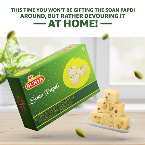 Image of HF, Surya Elaichi Soan Papdi- 200g | Made with Real Cardamom, Fresh Besan | Flaky & Crunchy Mithai, No Preservatives, Ready to Eat Indian Dessert