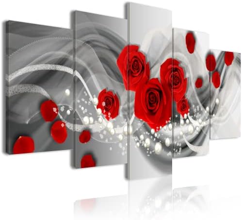 Red Rose Canvas Pictures Wall Décor for Living Room Bedroom Black and White Painting Artwork 5 Pieces Abstract Vintage Rose Pearls Art Prints Framed (D, 60"Wx 30"H)