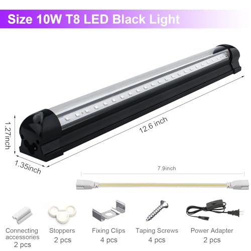 BOSITE 2 Pack 10W 48 LED Black Light Bars 1Ft 395-400nm UV Blacklight Tube with 5.9Ft Cord+Plug+Switch Linkable Black Light Fixtures for Bedroom Fluorescent Poster Body Paint Halloween Glow Party