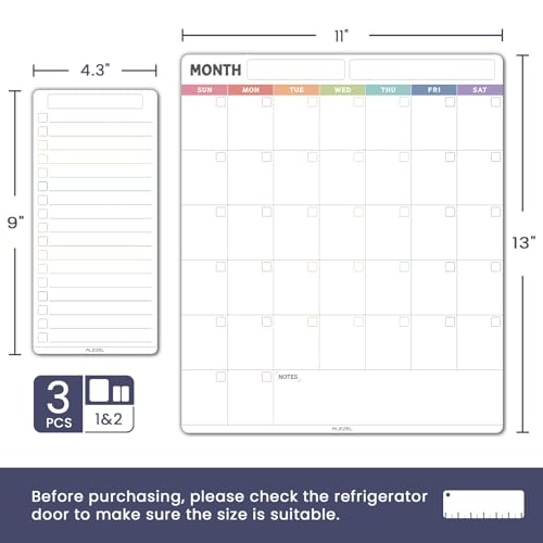 ALEZEL Magnetic Dry Erase Refrigerator Calendar, Vertical Monthly Calendar Whiteboard for Fridge, Includes Fridge Calendar & 2 List White Boards, 4 Markers + Eraser - Thumbnail 3