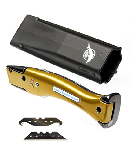 Delphin - Cuttermesser für Trapezklingen - Candy Schwarz - Gold - stabiles Hakenklingen...