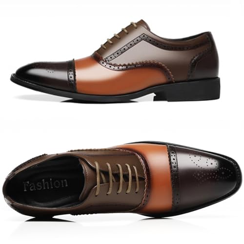 Men's Patchwork Multicolor Brogue Oxfords Shoes Fashion Classic Carved Two Tone Lace Up Low Top Leather Dress Shoes Hand Stitched Business Formal Derby Shoes2