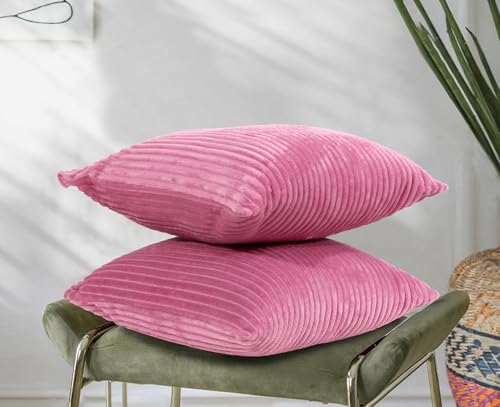 Image of RD TREND Cushion Cover Set of 2, Decorative Sofa Living Room Home Square Cushion Covers 16 Inch x 16 Inch, Aesthetic Corduroy Striped Double Sided (Light Pink)