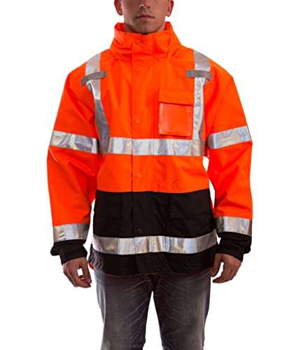 Image of Tingley Standard Icon High Visibility Jacket With Attached Hood, Fluorescent Orange-red /Black, Medium