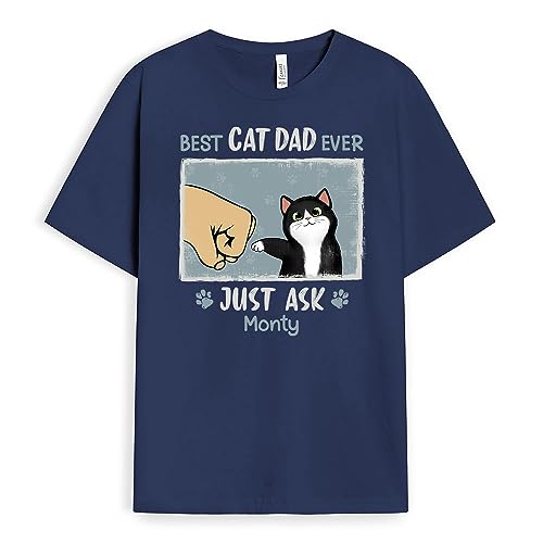 Personalised Fist Bump Best cat dad, cat Mum Ever just Ask T-Shirt - Personalised Gifts for Cat Lovers on Christmas, Halloween, Mother's Day, Father's Day, Birthday Navy