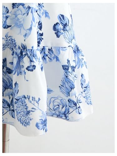 WDIRARA Girl's Floral Print Square Neck Dress Bow Knot Back Smocked Swing Dresses4