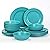 TP Dinnerware Set, Melamine Dinner Plates and Bowls Set, 18-Piece Dishes Set Dinner Service for 6, Teal
