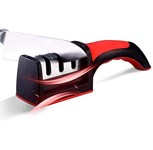 FINIVIVA 3 Slot Manual Kitchen Knife Sharpener Tool for Ceramic & Steel Knives, Chef’s Professional Knives Sharpener with Handle for Home Kitchen (Black)