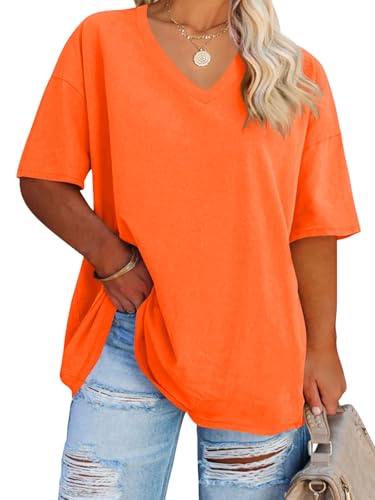 T-shirt d'été col en V femme coton haut de gamme grande taille orange