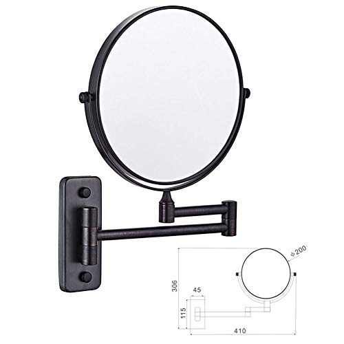 Makeup Mirror Wall Mounted black 8-inch Two-Sided Swivel Wall Mounted Mirror, Extending Folding Bathroom Shaving Cosmetic Make Up Mirror- 3X/1X Magnification