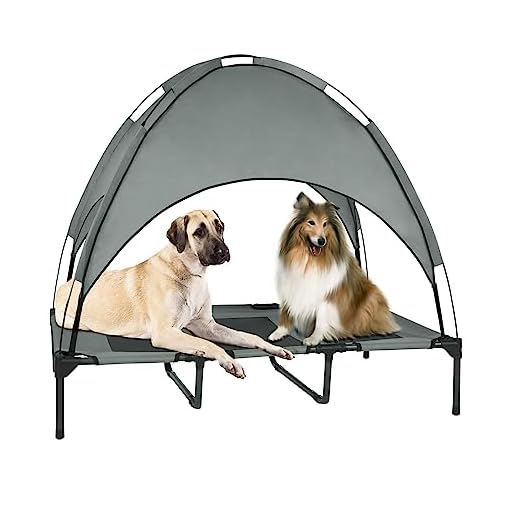 Outdoor Elevated Dog Bed with Removable Canopy, 48" XLarge Cooling Raised Pet Cot for Outdoor Camping, Waterproof Canopy, Durable Oxford Fabric, Portable Pet Bed (Large Gray)