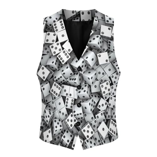 White Dice with Black Spots Men's Suit Vest Slim Fit V-Ncek Waistcoat Business Casual Vest4