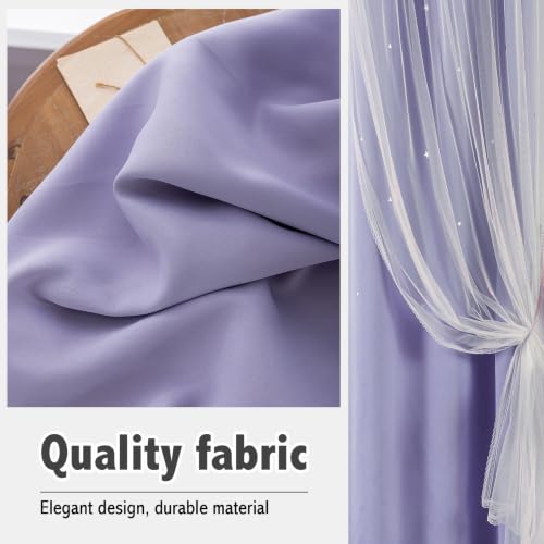 Image of indistar Star Cutout Kids Window Blackout Curtains for Girl Bedroom Window Room Darkening Curtains & Drapes Baby Nursery Curtains (2 Panel,35Wx72L inch,Lavender)