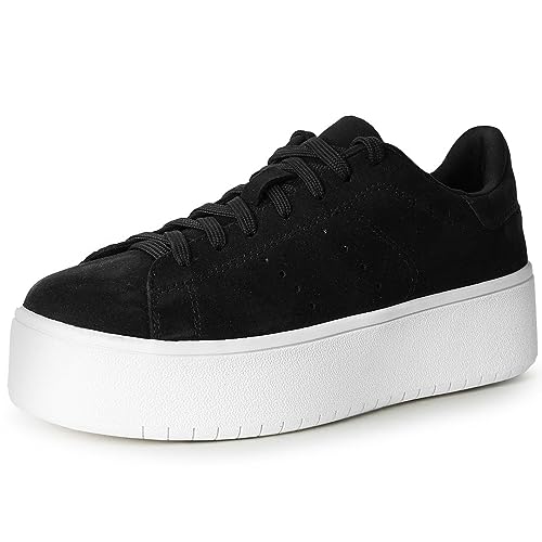 J. Adams Hero Platform Sneakers For Women - Casual Lace Up Fashion Tennis Shoes - Black Vegan Suede - 5.5 #TOP30