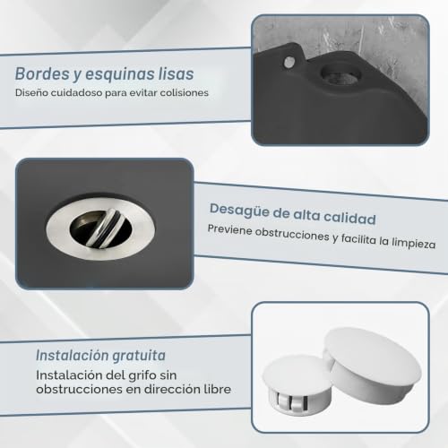 Miniatura 4 de Lavabo De Plástico, Fregadero De Camping, Fregadero De Mano, Fregadero De Plástico, Con Manguera Y Tapón De Desagüe Para Jardín, Garaje, Sótano, Autocaravana, Obras Negro