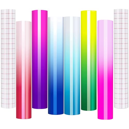 HTVRONT Color Changing Vinyl Permanent Adhesive for Cutting Machine 8 Pack Cold Bundle 6 Colors-12 x 10 Sheets +2 Transfer Sensitive Tape