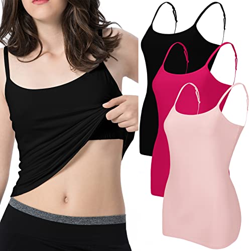 Image of Ibeauti Womens Camisole with Shelf Bra Cotton Tank Top Adjustable Spaghetti Straps Cami Tops 3 Packs