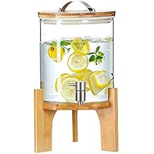 Barrel Beverage Dispenser with Stand, Commercial Glass Jar Drinks Dispenser with Stainless Steel Tap, 5L/7.5L/10L, Hot and Cold Water Dispensers for Weddings Parties, Ideal for Kombucha Sun Tea