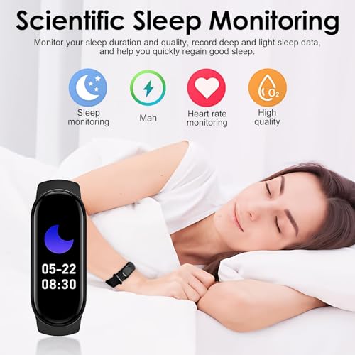 Fitness Activity Trackers with All-Day Heart Rate Blood Pressure Blood Oxygen Sleep Monitoring Step Running Calorie Counter IP67 Waterproof Pedometer Sports Watch for Women Men Kids Seniors Black - Image 4