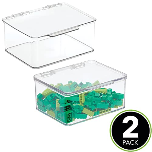 Mdesign Plastic Playroom And Gaming Storage Organizer Box Containers With Hinged Lid For Shelves Or Cubbies, Holds Small Toys, Building Blocks, Puzzles, Markers, Controllers, Or Crayons, 2 Pack, Clear, 5.6 X 6.6 X 3 #TOP1