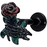 Body Candy Womens 16G Black PVD Steel Skeleton Flower Labret Monroe Lip Ring Tragus Cartilage Stud 5/16'