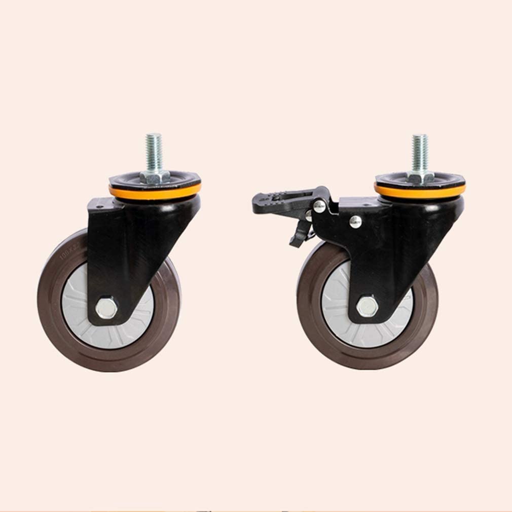 TEmkin Ruedas giratorias Ruedas de Oficina Varilla roscada M12 Rueda de Goma Antideslizante, Ruedas giratorias con Freno, Ruedas para Muebles con Carro (Freno de Freno de 4 Pulgadas / 10 cm)