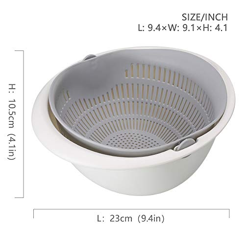 Toplner Double Layer Swivel Drainer 2 In 1 Bowl Strainer Combo - Kitchen Colander Fruit Wash Strainer For Cleaning Veggies, Noodles (Grey) #TOP1