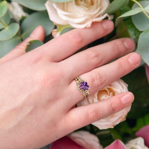 10K/14K/18K Solid Gold Vintage 1.5CT Heart Gemstone Engagement Ring Set for Bridal Leaf Vine Art Deco Birthstone Wedding Promise Anniversary Rings Sets for Women Her Size 4~123