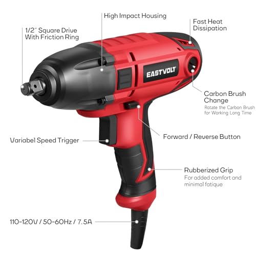 Eastvolt P1B-ZTH-13B 800W Electric Impact Wrench, Heavy Duty 7.5 Amp Corded Max Torque 450 Ft-Lbs 3400 Rpm thumb #1
