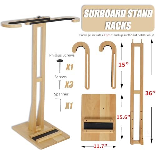 JUSTOOP Surfboard Stand Racks, Sturdy Surfboard Racks Standing with Floor-Standing Design,Stand Shortboard and Longboard Organizer, Beech Wood, 1PCS by JUSTOOP - Image 5