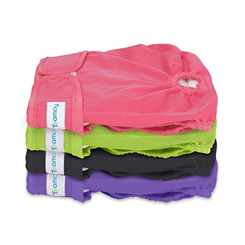 Teamoy 4 Piezas Pañal para Perros, Pañales de Magasin Pet Lavable,pañales para Perros Hembra, Superabsorbente y Cómodo,(Negro + Verde + Rosa + Morado, M)