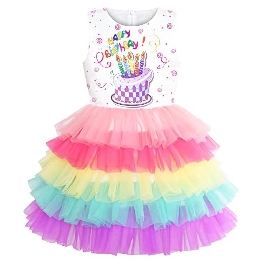 Sunny Fashion Vestido para niña Cumpleaños Princesa Arco Iris Pastel Globo 4 años