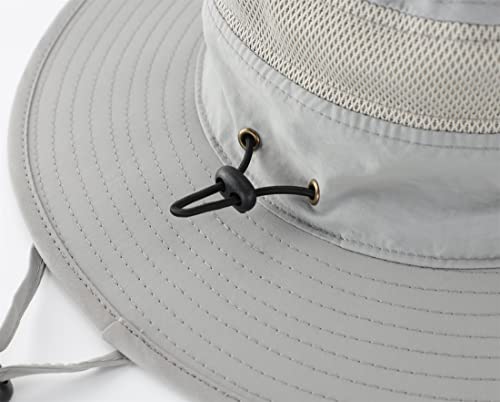 Unisex Outdoor Mesh Sun Hat Camouflage Boonie Bucket Hats Fishing Hats With String Gray, 55 60Cm #TOP4