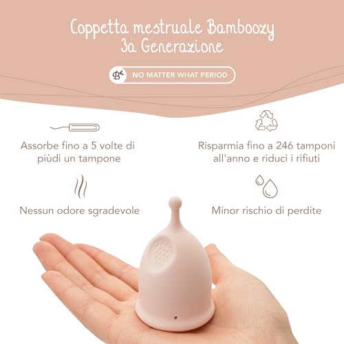 Bamboozy Coppetta Mestruale (M) - Coppette Mestruali Riutilizzabili Realizzate In Silicone Medico - Fino A 12 Ore Di Protezione - Senza Plastica, Senza Bpa E Altre Sostanze Indesiderate - 2