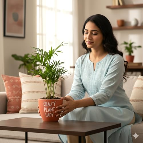 Image of Urban Plant Playful Clay Canvas Terracotta Pot with Drainage Hole (5.1 Inch) | inchCrazy Plant Lady inch Decorative Planter | Breathable Clay Pot for Indoor Plants | Ideal for Home Decor, Gifts, Desk.