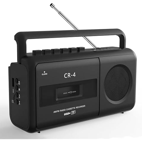 KUEPHOM Portable Cassette Tape Player Recorder,Boombox Radios Convert AM/FM and MP3 to Tapes,Builtin Microphone for Voice Recording,Play TF/USB with Earphone Jack,Battery Operated or AC Powered Cover