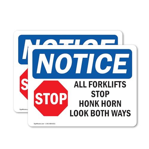 (2 Pack) All Forklifts Stop Honk Horn Sign With Symbol OSHA Notice Sign 14 Inch X 10 Inch Vinyl Label Decal Sticker Weather Resistant, UV Protected for Workplace, Construction Site, Made in the USA